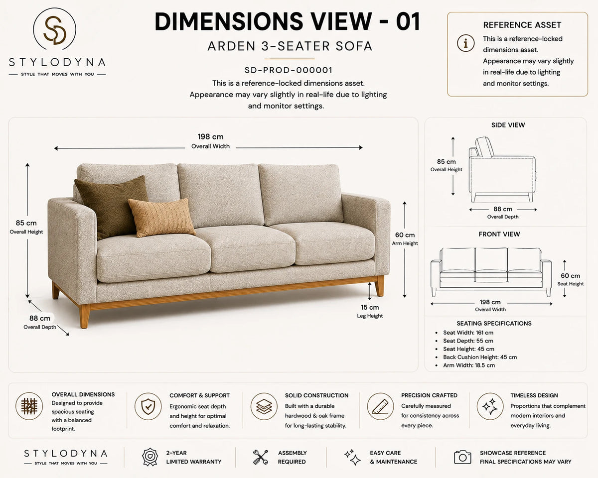 Arden 3-Seater Sofa - DIMENSIONS