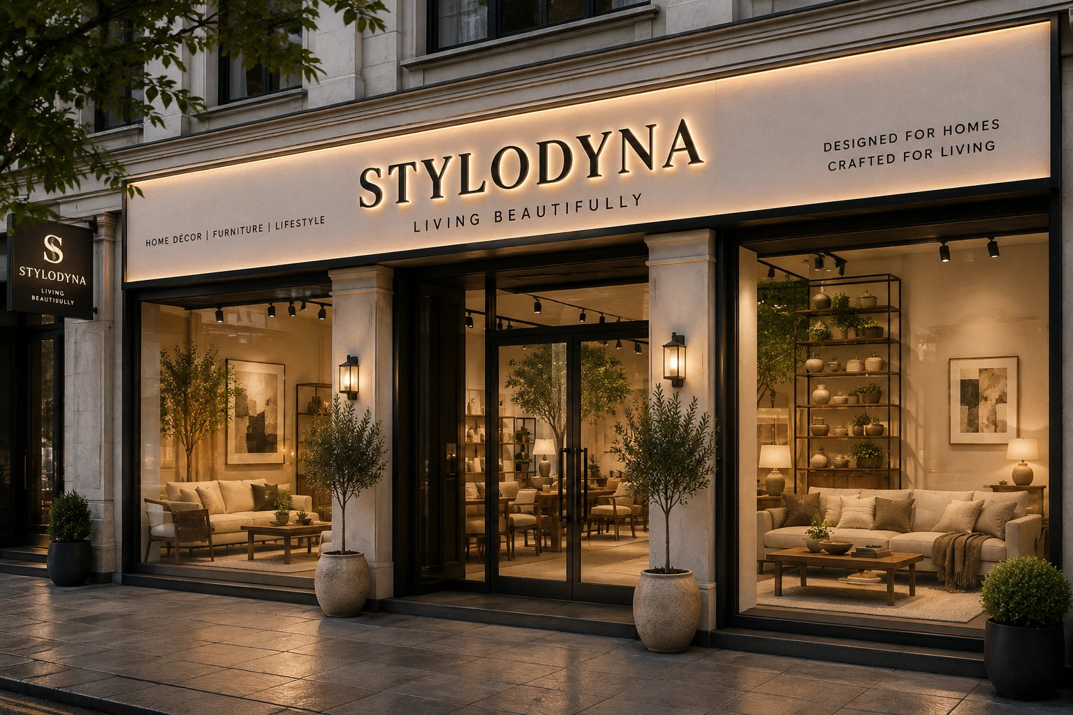 StyloDyna concept storefront presenting a premium home décor and furniture marketplace.